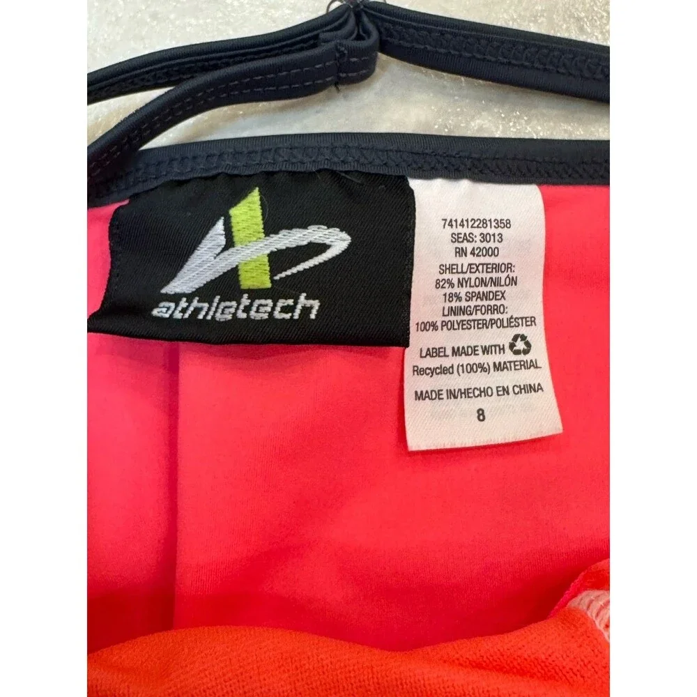 Athletech Girls Size 8 One Piece Swimsuit Coral Black Colorblock Cutout Swim